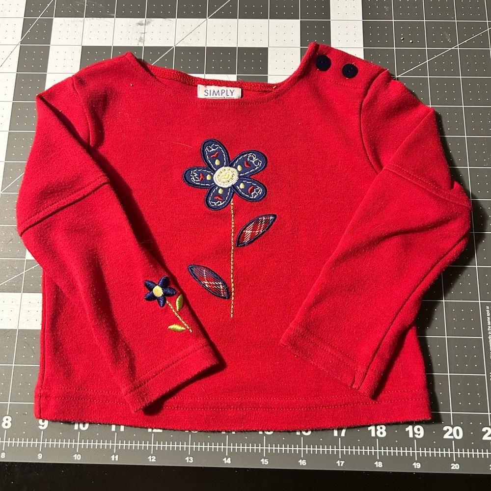 Vintage Red Kids Flower Embroidered Top